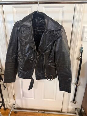 Express Black Leather Moto Jacket with Belt